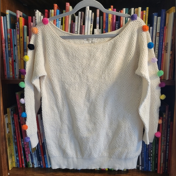 Anthropologie Sweater with Fuzzy Puff Ball Pom Accent Sleeves, size M - Picture 1 of 5